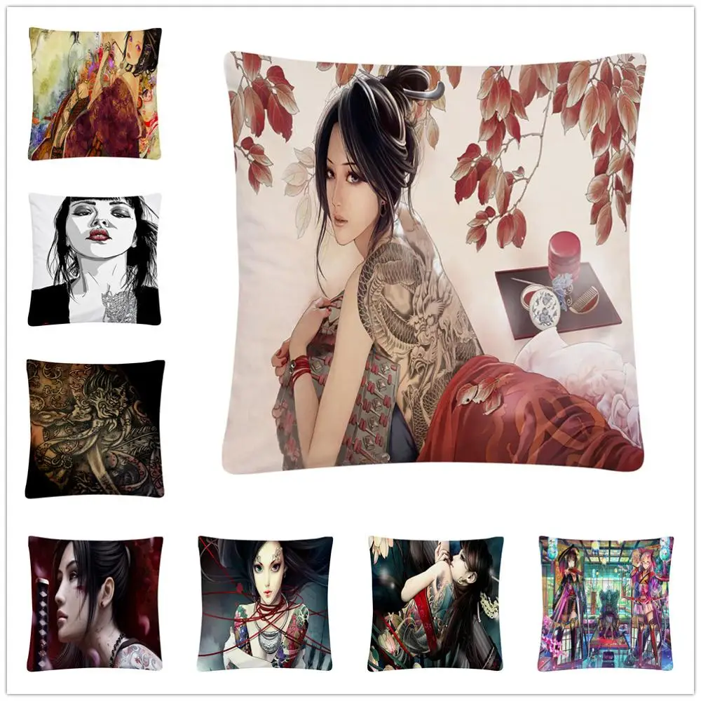 

Tattoo Girl Live / Cartoon Soft Short Plush Cushion Cover Pillow Case for Home Sofa Car Decor Pillowcase 45X45cm