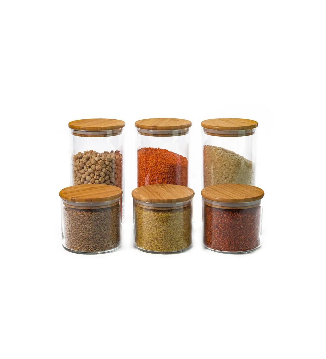 

6 Pcs Glass Storage Jars With Bamboo Lids 700-1480 Ml Airtight Lids Bamboo Special Production Storage Containers