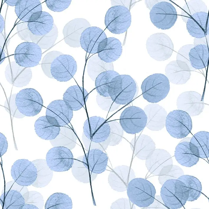 

Curtain with Branches Round Leaves Plant Trees Forest Foliage Nature Theme Modern Art Blue White