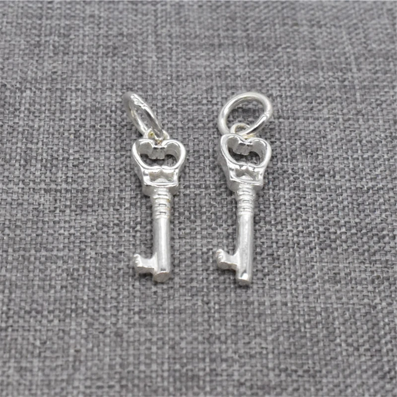 

6pcs of 925 Sterling Silver Small Key Charms 2-sided for Necklace Bracelet