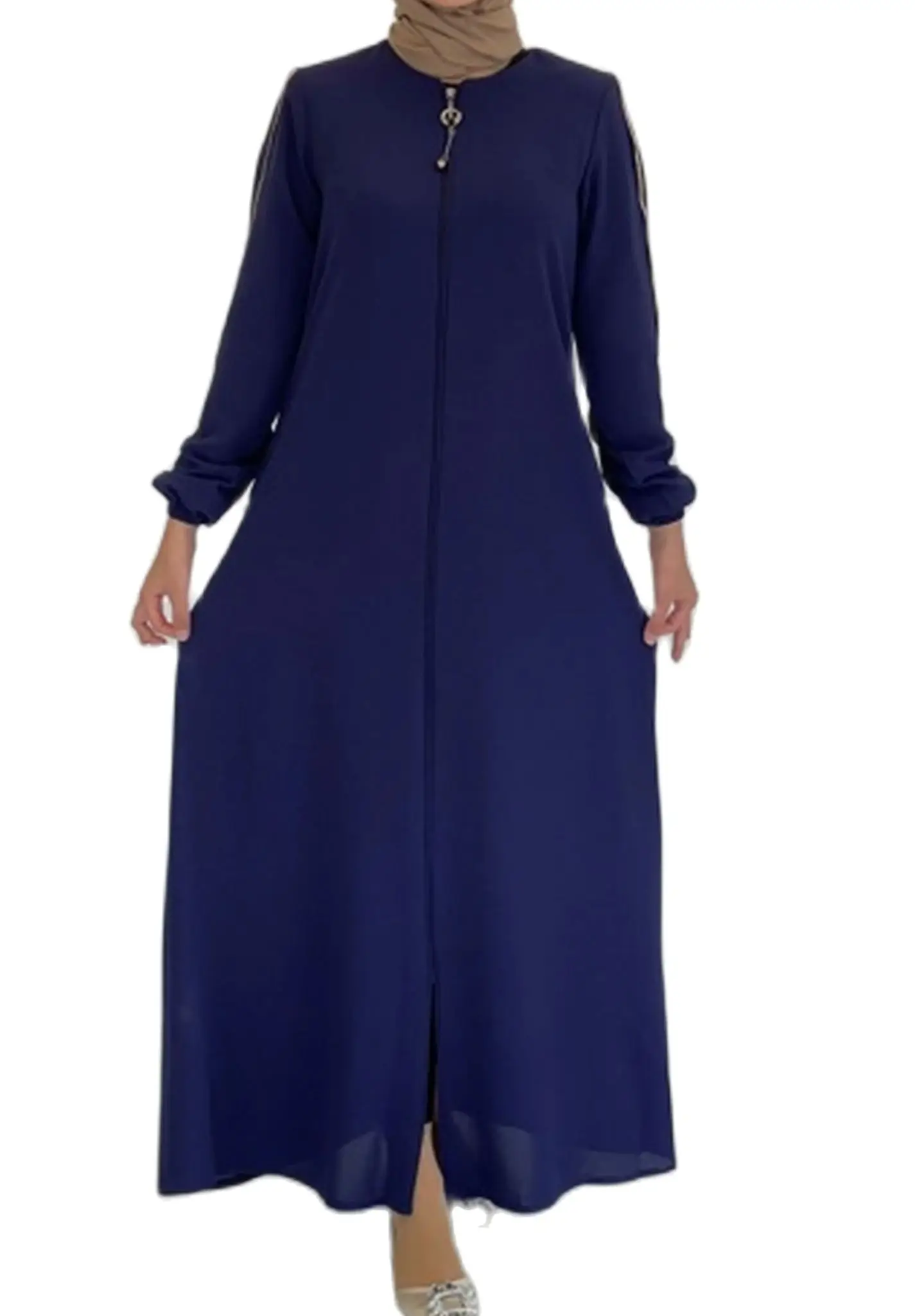 Женское платье-абайя в полоску, с длинным рукавом, 145 см