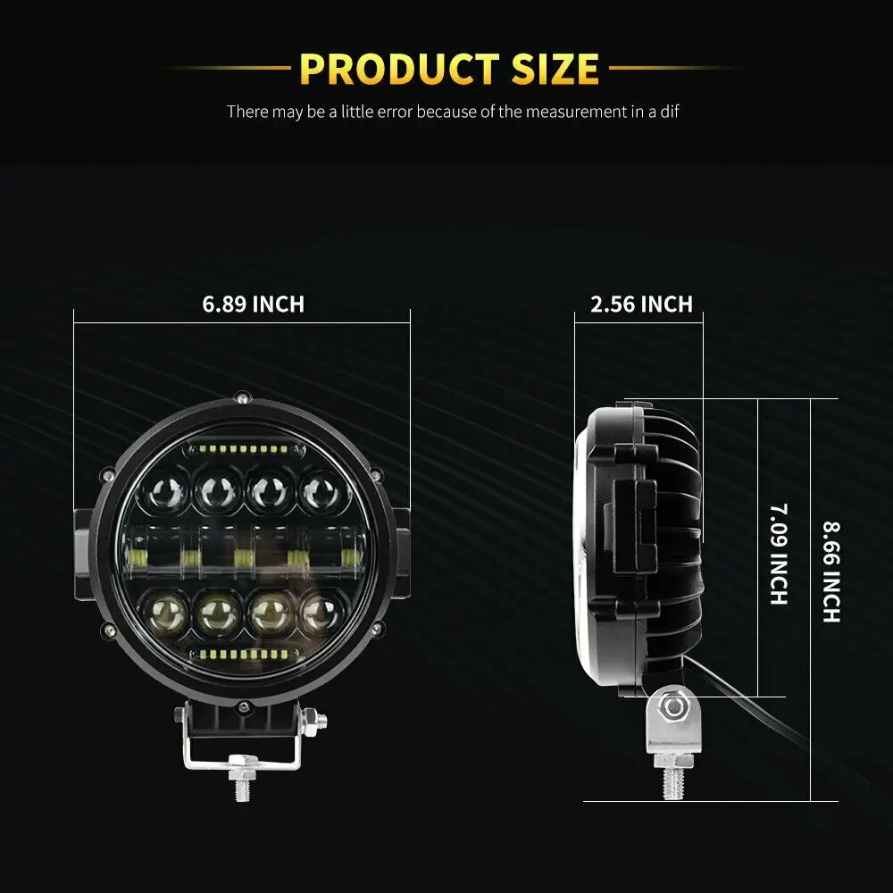 7" Round LED Pods Driving Light 100W Offroad Work Bar White DRL Flood Spot SUV ATV Tractor Truck | Автомобили и мотоциклы