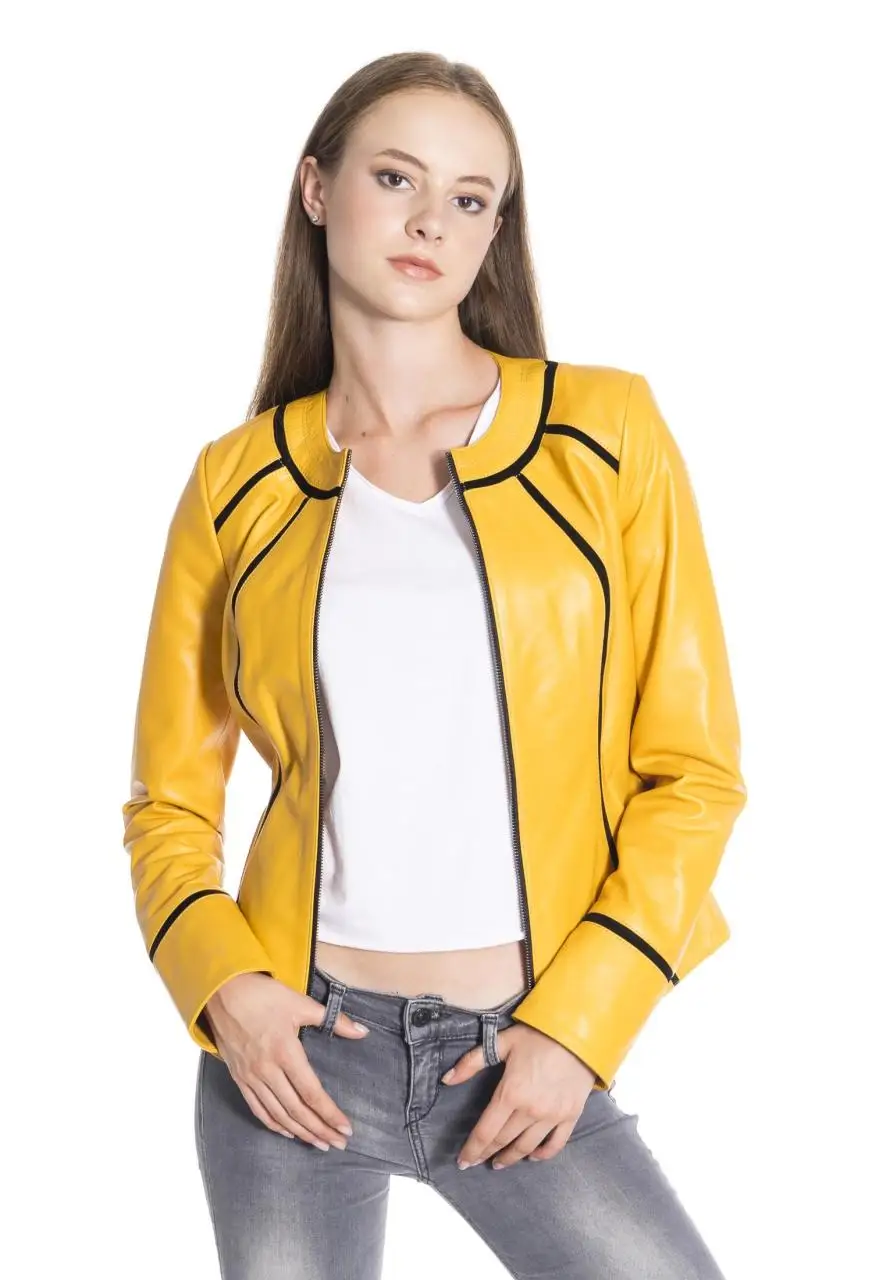 Women Leather Jacket Genuine Real Leather Jacket leather Coat lambskin coat Female Jacket Genuine Leather Women's Yellow Coat