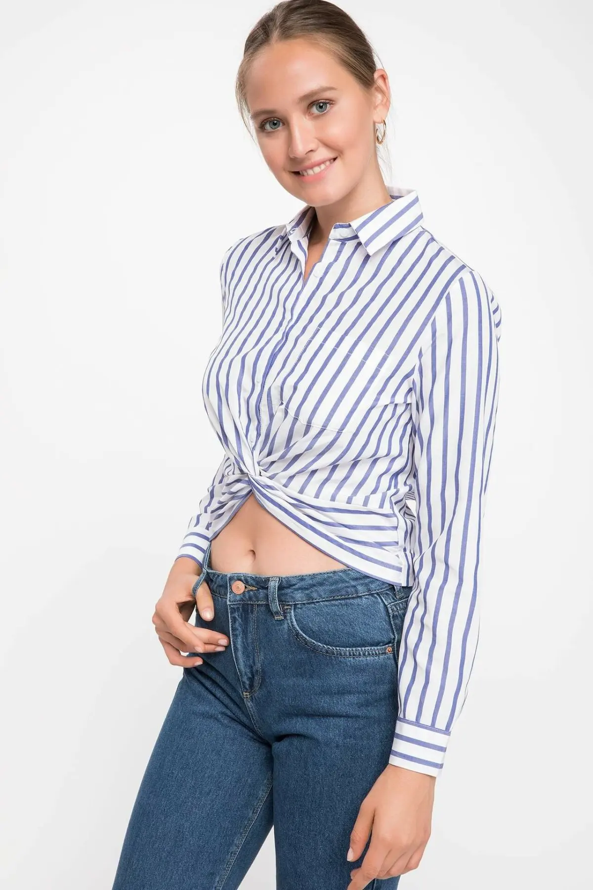 DeFacto женская модная блузка с длинным рукавом осенние женские полосатые топы