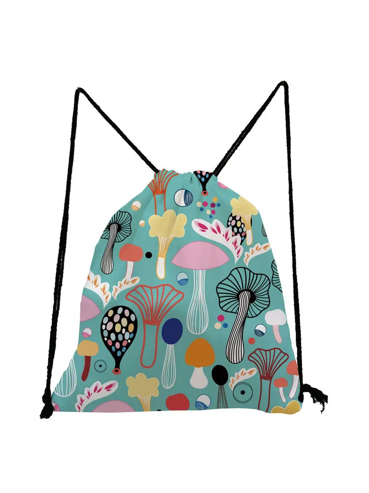 

Cartoon Mushroom Printed Drawstring Bags Female Cute Pretty Backpack Eco Portable Storage Bag Large Capacity Shoe Bag to School