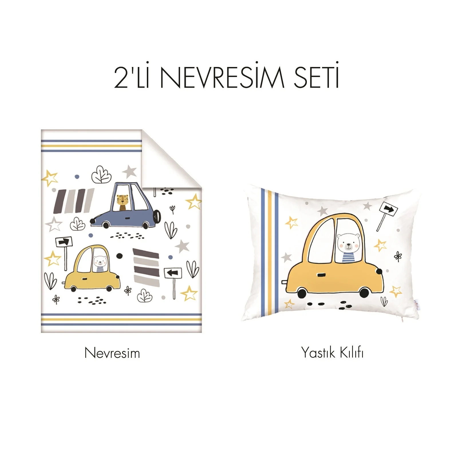 Ebebek Apolena детские машинки кровать пододеяльник & Подушка Чехол комплект из 2