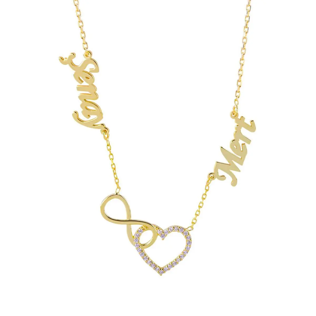 

Gold Plated Engagement Heart Two Name Special Design Silver Necklace