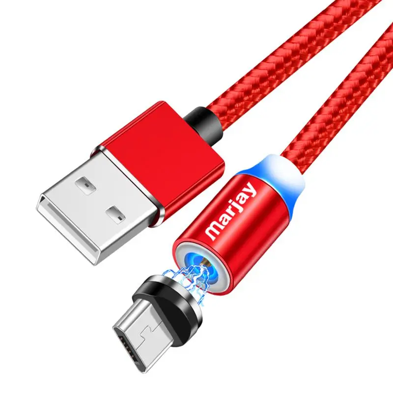 Red Micro Cable Marjay 1 м 2 м Магнитный Micro USB кабель для быстрой зарядки мобильного телефона зарядный кабель Usb кабель для Samsung Xiaomi huawei Tablet - Цвет: Red Micro Cable