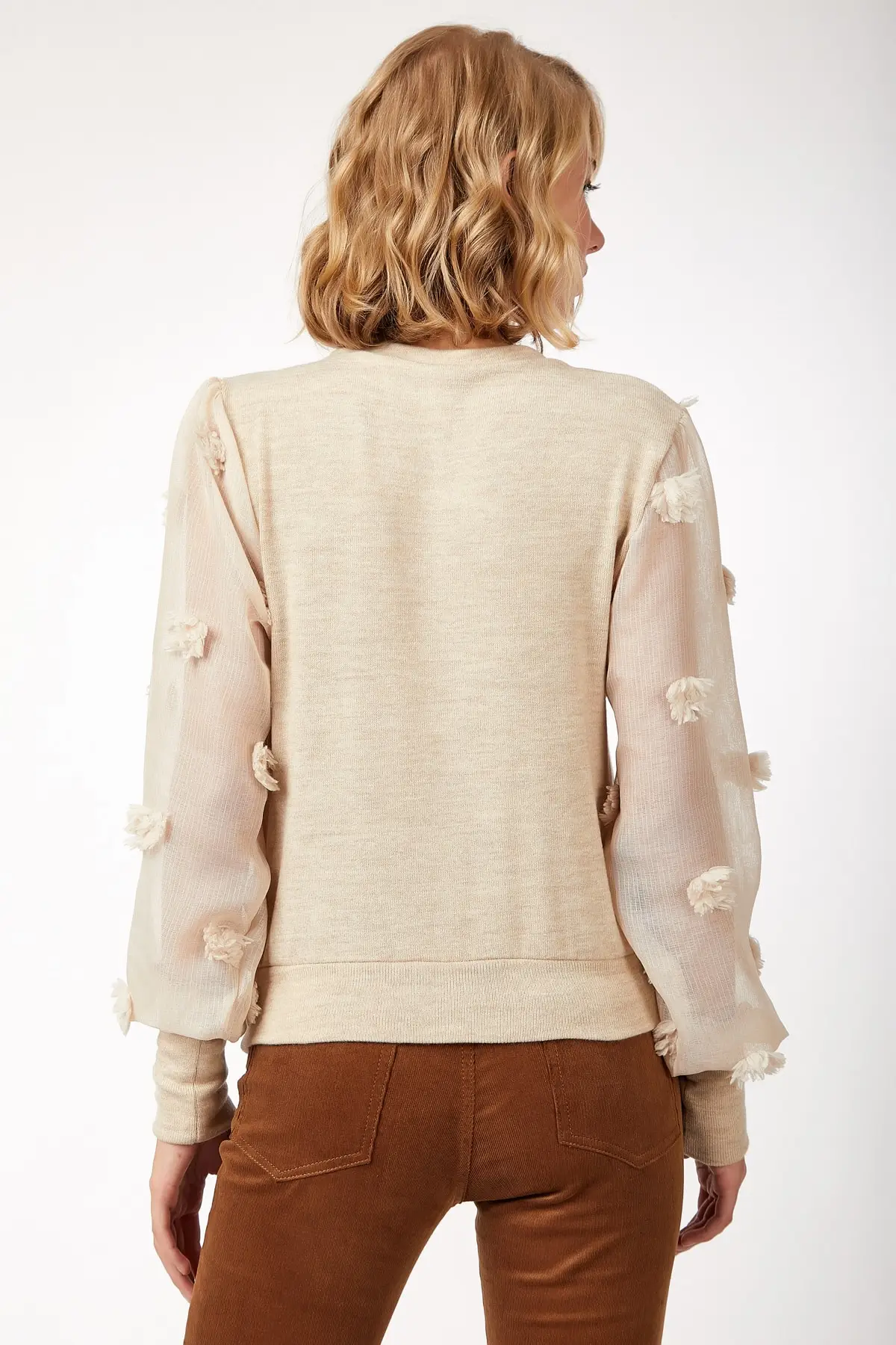 Счастья ist. Женский свитер из органзы с рукавами-пузырями лайкры ES00116 |