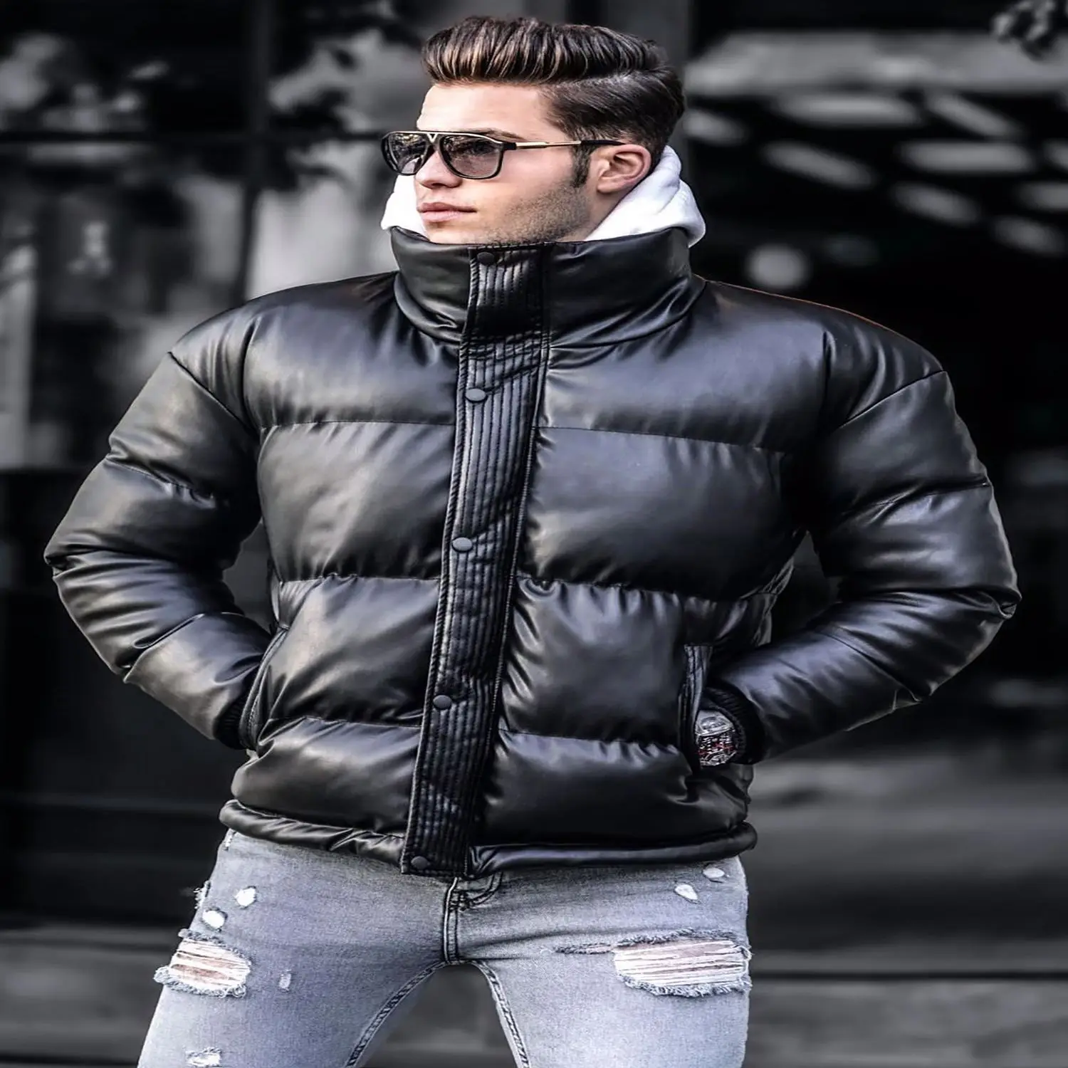Black Inflatable Coat Male all season Ultra lightweight Packable down jacket water and wind resistant breathable jacket large size Men's