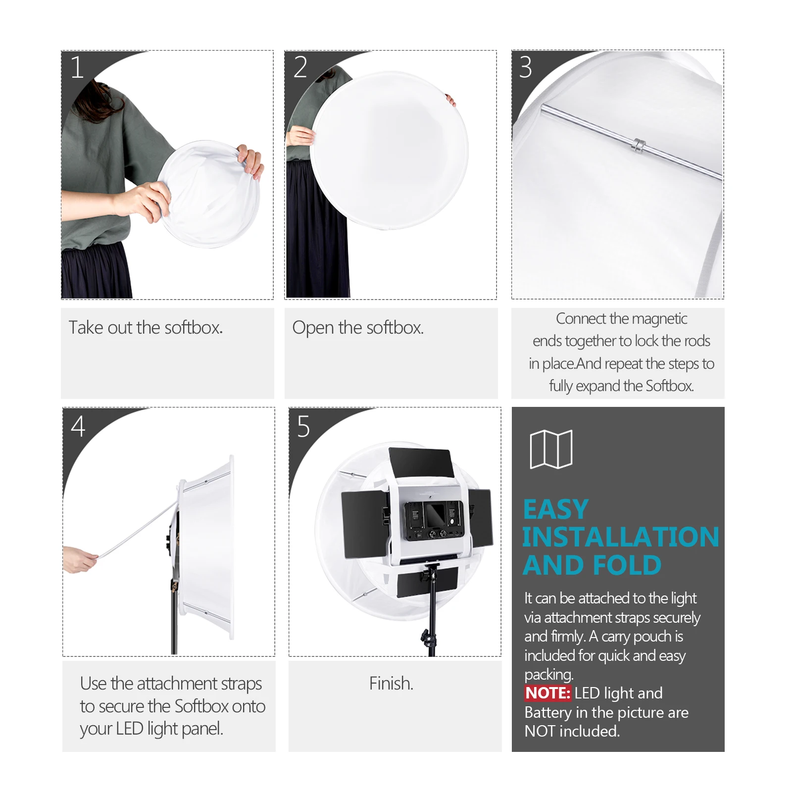 

Neewer White Softbox Diffuser For Neewer 480/660/530 LED Light Panels with Strap Attachment and Bag for Photo Studio Portrait