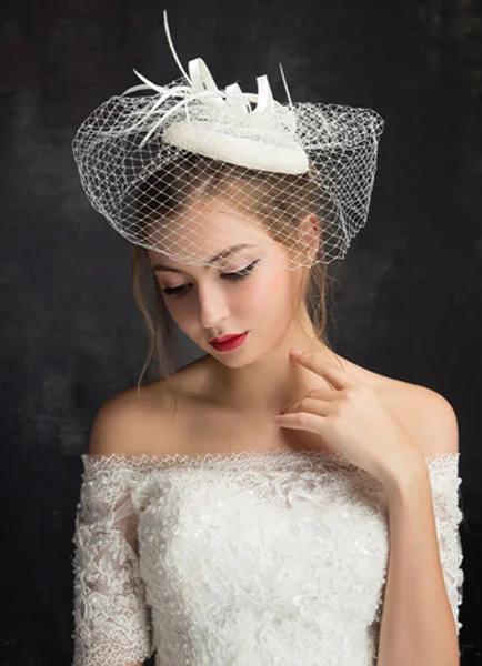 Королевская Свадебная шляпа перо Тюль Клетка вуаль свадебные головные уборы (15
