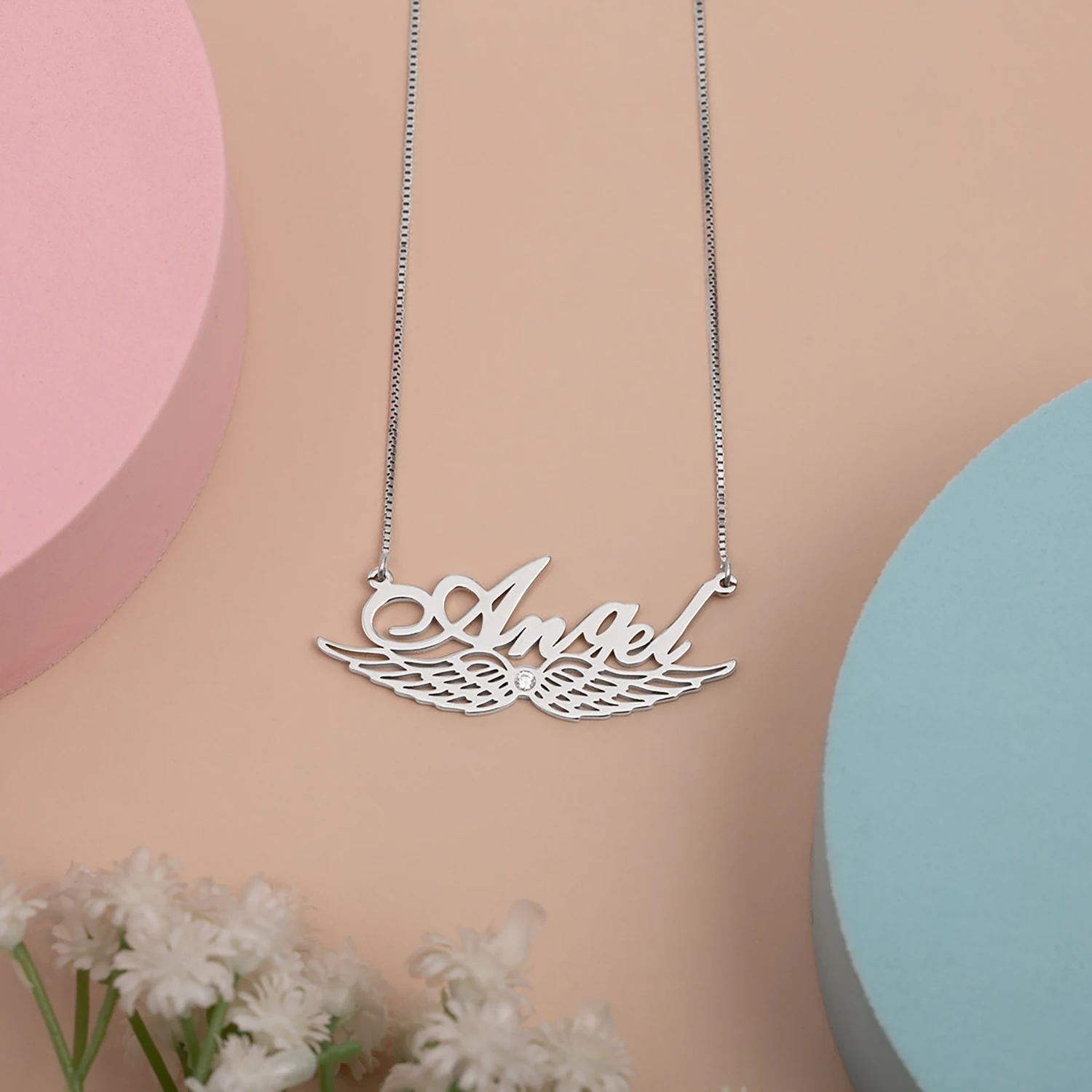 

Personalized Memorial Wing Necklace with Birthstone Angel Wing Necklace Dainty Angel Wing Name Necklace Memorial Gift For Mom