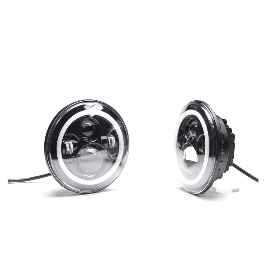 

ECAHAYAKU 2pcs 7 " Round 80W Led Driving Light with DRL Hola ring Waterproof IP67 for Lada Jeep Wrangler UAZ 4x4 Jungle Hunter