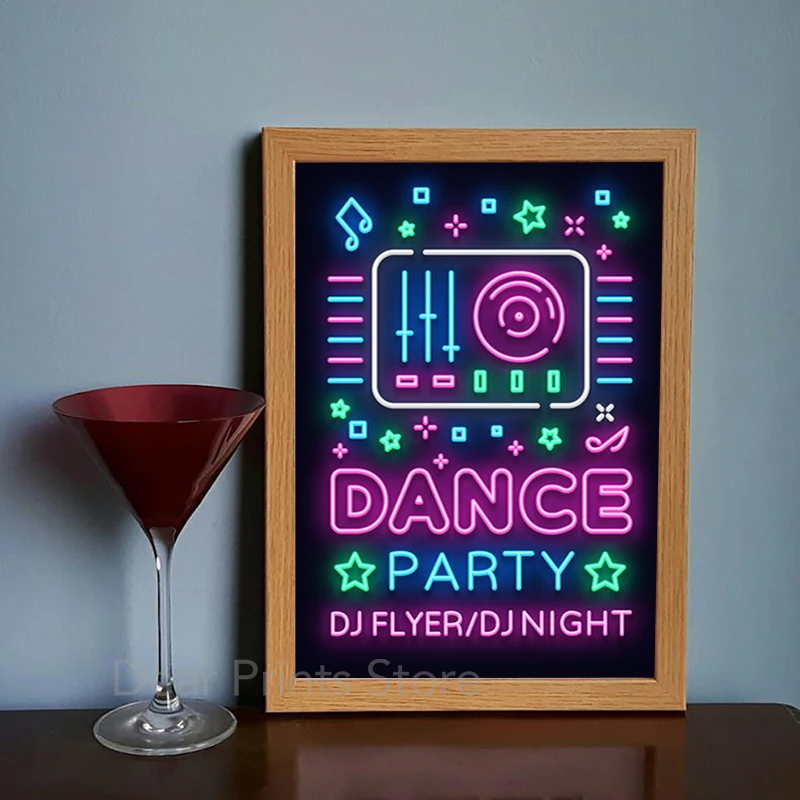 Яркая неоновая вывеска постер на холсте для вечеринки танцев диско настенные