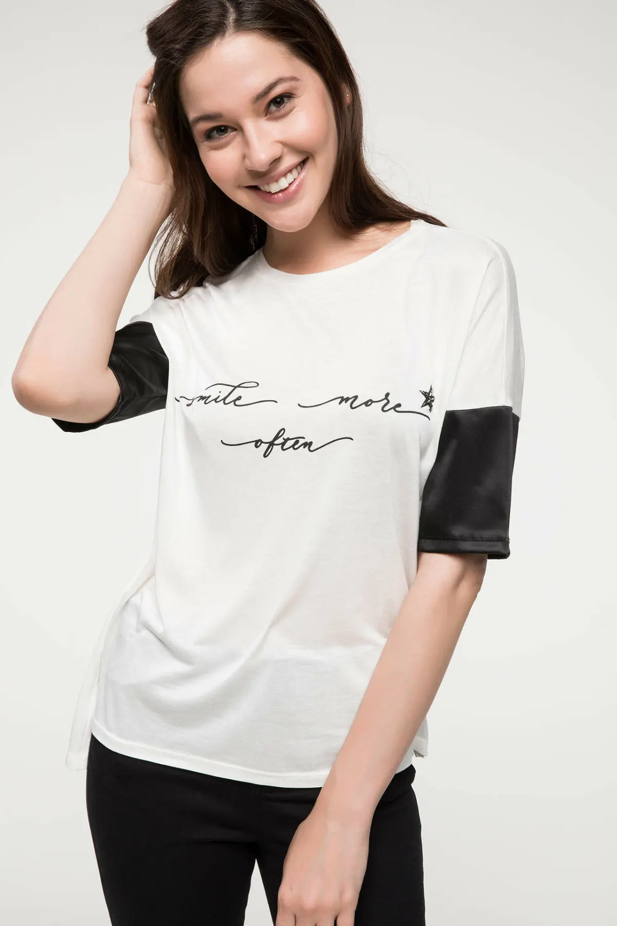 Женская футболка DeFacto модные топы с короткими рукавами и круглым вырезом