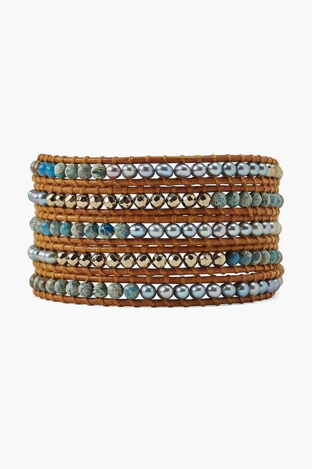 

Pyrite And Peacock Green Pearl Wrap Bracelet Woven Wrap Bracelet