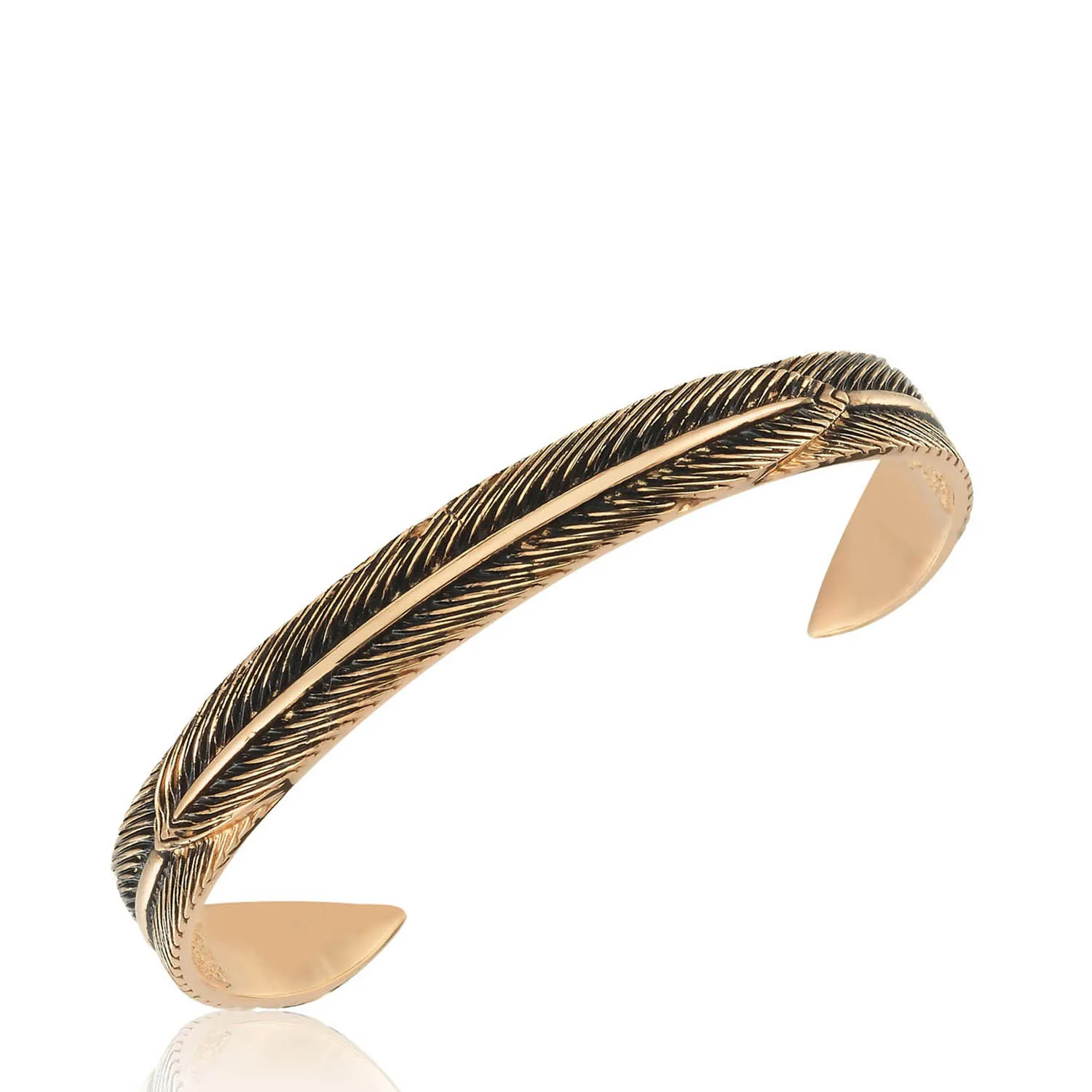 

Lunafer Eagle Feather Figured Rose Gold Plated and Oxidized Mens Bracelet in Sterling Silver
