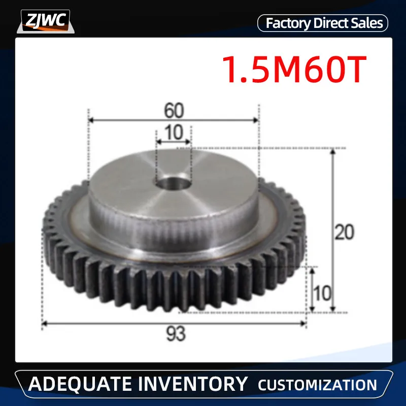 

1.5M 60T 1.5 mod gear rack 60teeth Tooth quenching Spur Gear pinion bore around 10mm spur gear precision 45# steel cnc pinion