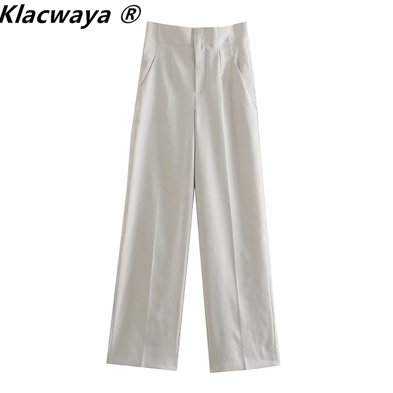 

Klacwaya Za 2021 Модные женские офисные широкие брюки с высокой талией винтажные карманы однотонные женские брюки шикарный женский костюм