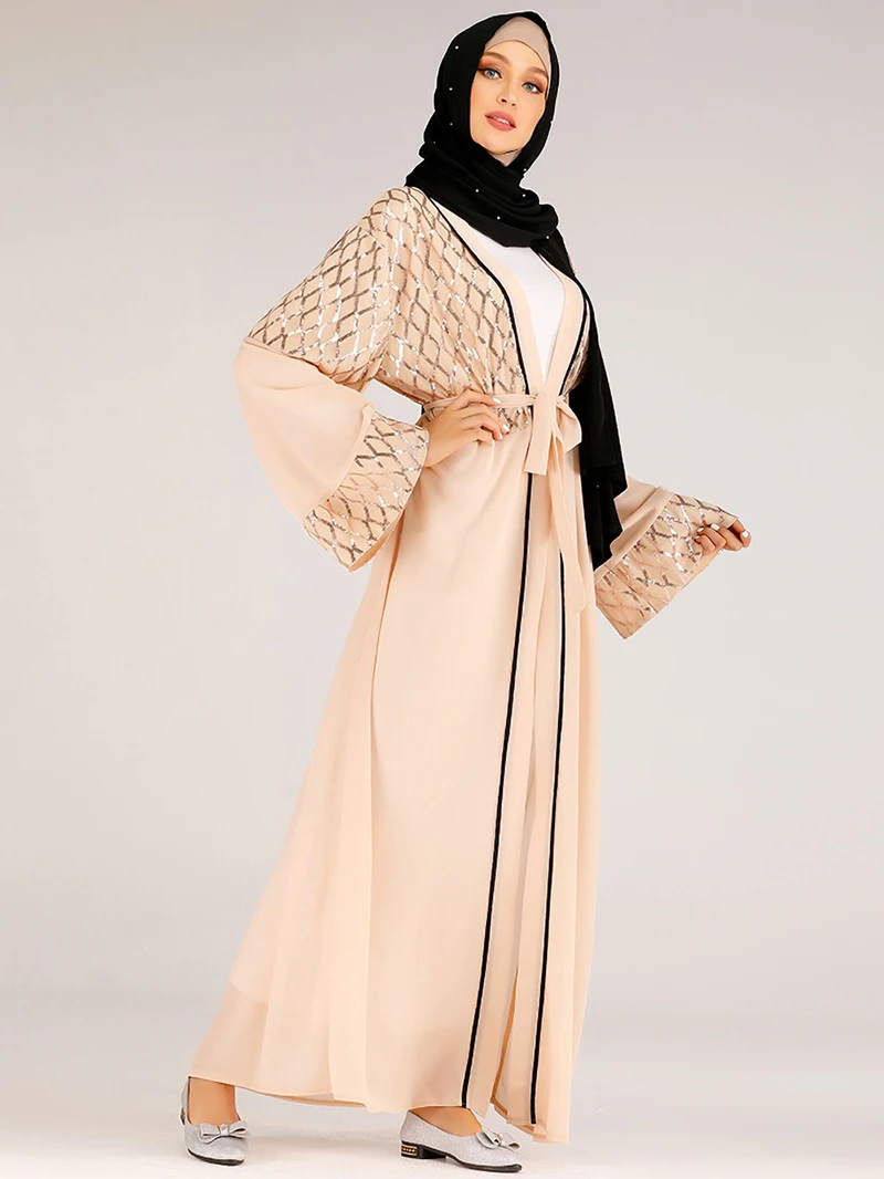 

Sequin Embroidery Outer Arabian Women Chiffon Cardigan Kimono Dress