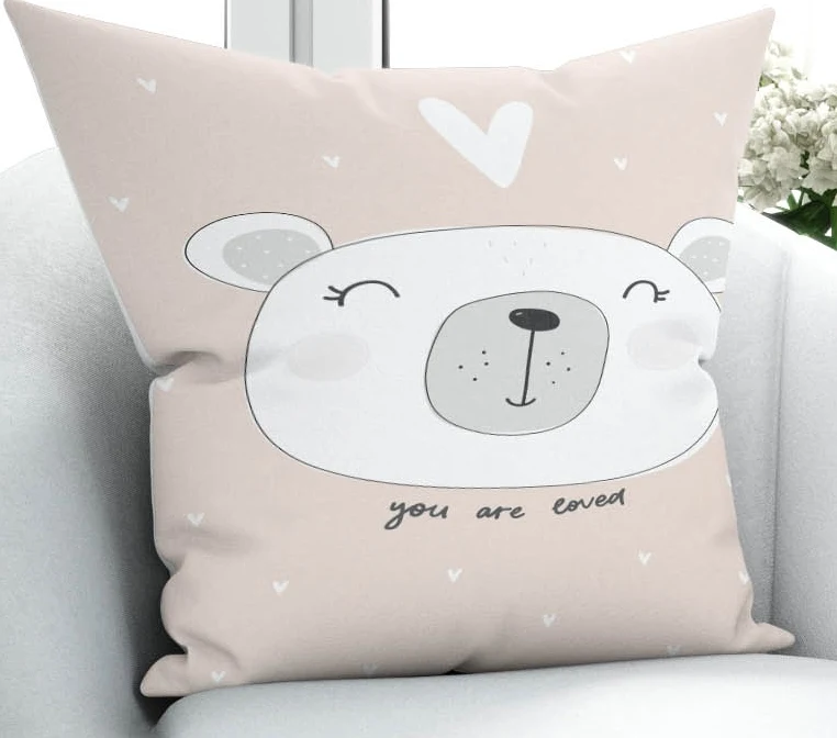 

Else Pink Bear Loves Heart Animals 3D Print Microfiber Throw Pillow Case Cushion Covers Square Hidden Zipper 45x45cm