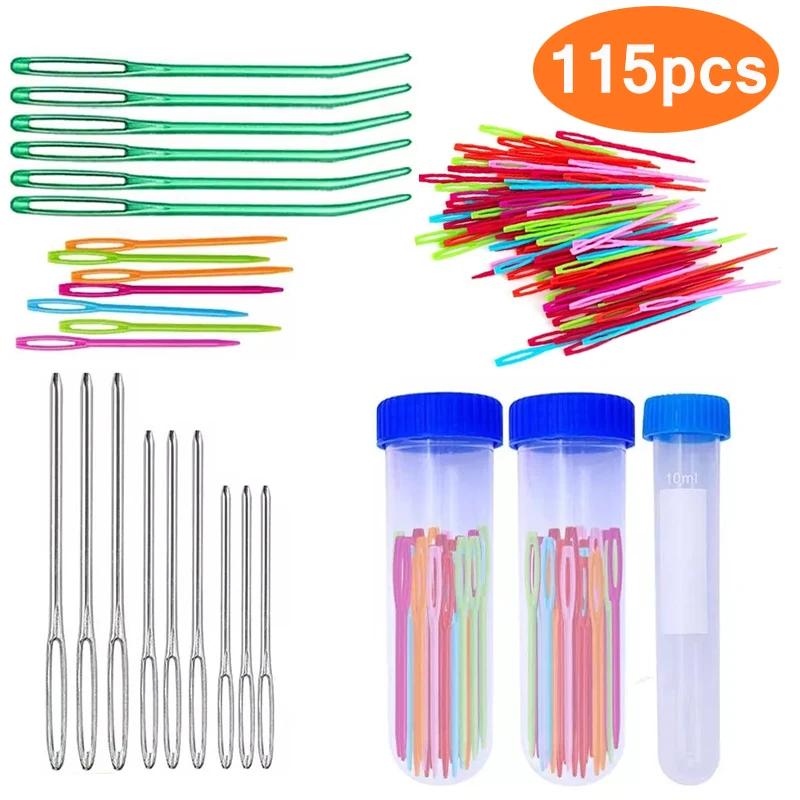 TLKKUE Bent Tip Tapestry Needles Large-Eye Blunt Needles Yarn Crochet Tools With Plastic Box Hand Sewing Tapestry Kit