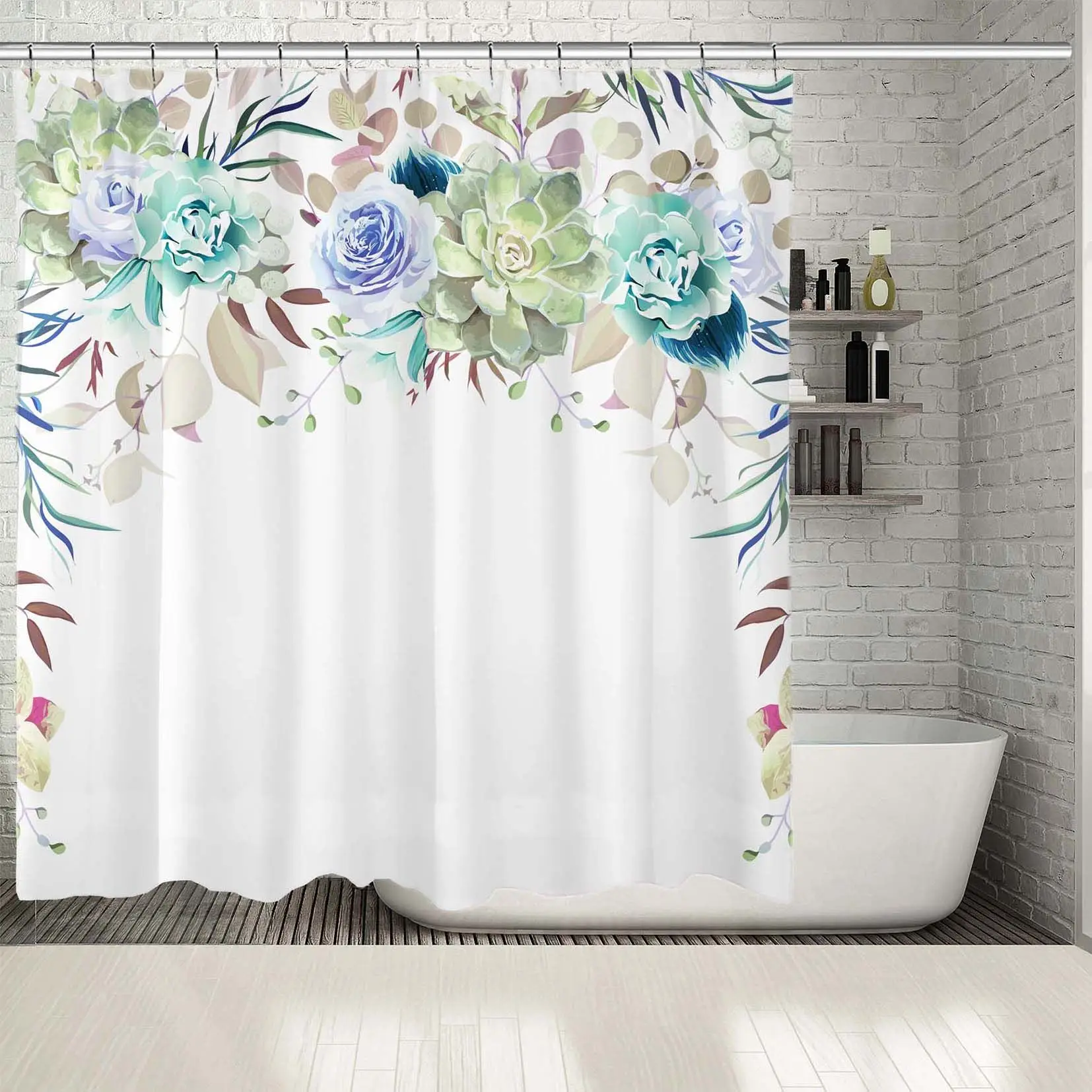 Занавеска для душа гирлянда рамка из роз цветы листья суккуленты ягоды цветочные