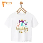 Русалочка Хвост день рождения цифры цветочный принт девочка Белая футболка детская летняя кавайная забавная одежда маленький ребенок Y2K одежда, Прямая поставка