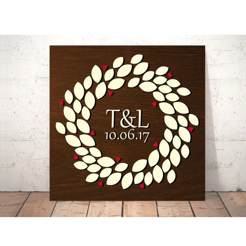 Венок красное сердце 3D деревянная Гостевая книга для свадьбы альтернатива