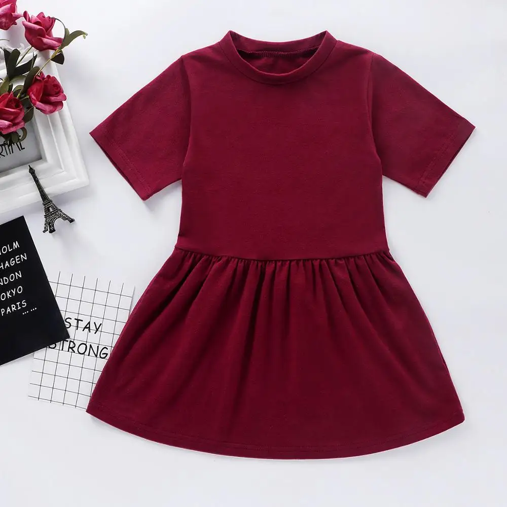 Летняя детская одежда для маленьких девочек футболка платье + пояс однотонные
