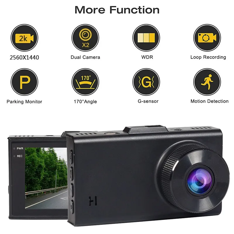 

2k HD Video Recorder DVR Car Camera GPS 170 Wide Angle 1080P Night Vision Dash Cam 5V Hidden Reverse Camera Rear View Dashcam