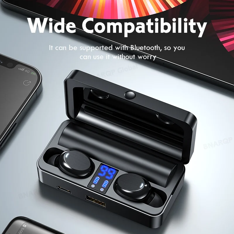 Bluetooth 5.0 Headphones 1200mAh Charging Case LED Display Wireless Earphones HiFi Sport Stereo Earbuds Headsets with Microphone |