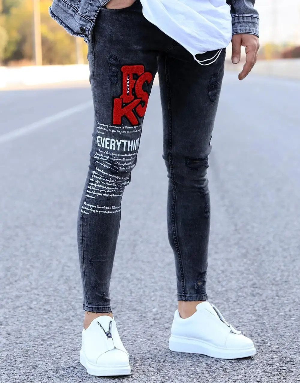 

Black Denim Distressed PSK Fashion Streetwear Slim Fit Denim Jeans