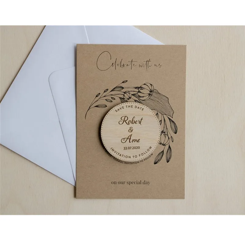 Настраиваемый магнит с карточкой и конвертом деревенские свадебные деревянные