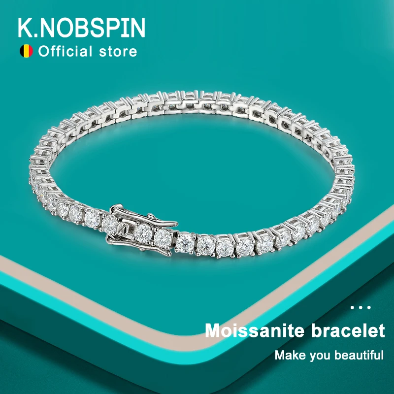 Knobspin Real Moissanite Bracelet for Women S925 Sterling Silver 4mm Diamonds Bangles Chains with GRA Certificate Fine Jewelry