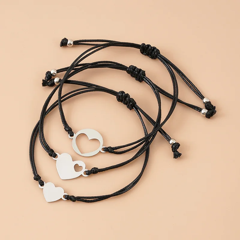 Ручная работа браслет Charm для матери из нержавеющей стали с вырезанным сердцем, регулируемая веревочная цепочка, сладкий подарок на День матери.