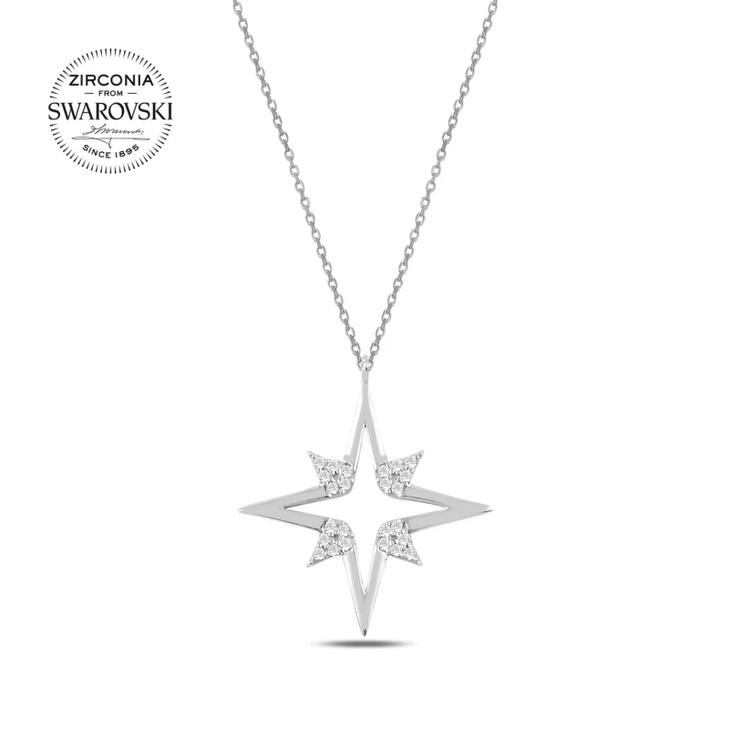 

Silver 925 Sterling Swarovski Zirconia Gemstone Pole Star Necklace