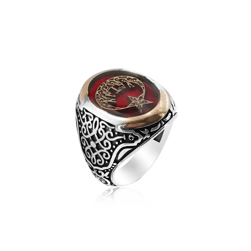 

New 925 Sterling Silver Ottoman Trendy Fashion for Men Dirilis Ertugrul Rings Tugra Star Moon English Flag Jewellery