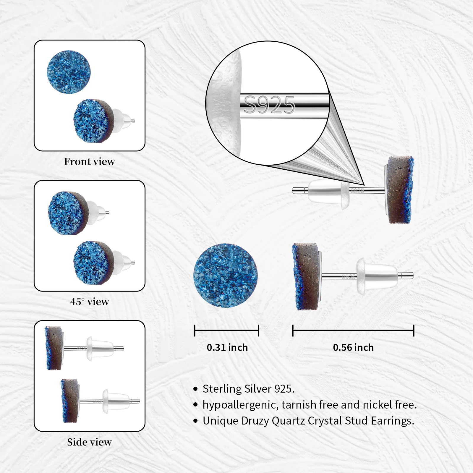 Женские серьги-гвоздики из серебра 925 пробы |