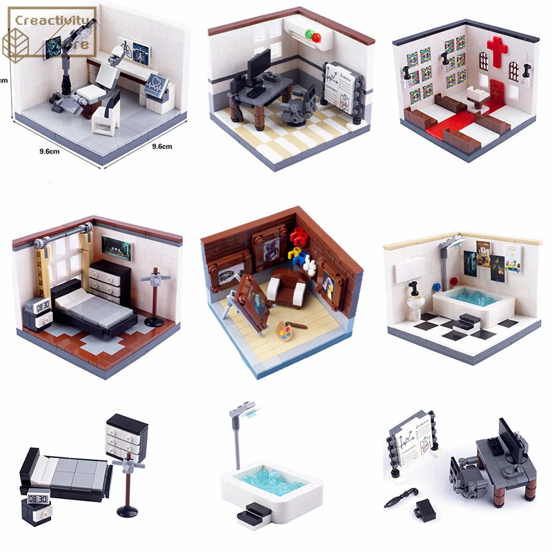 

MOC Building Block Accessories Compatible Sets Office Church Wedding Bedroom Studio Bathroom Educational Toys for Kids
