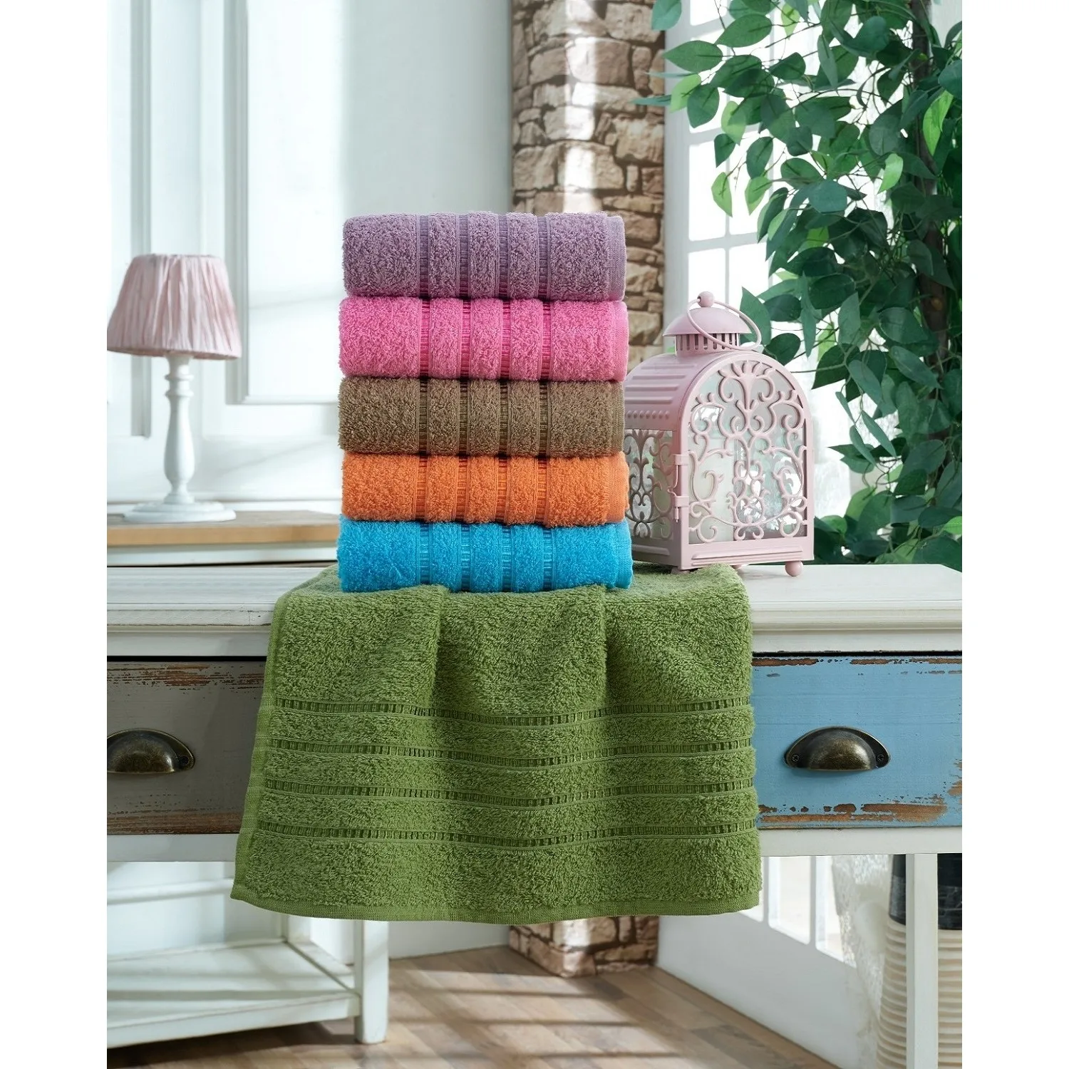 

6 Pieces Colored Cotton Towel Set 50X90 Cm A Quality