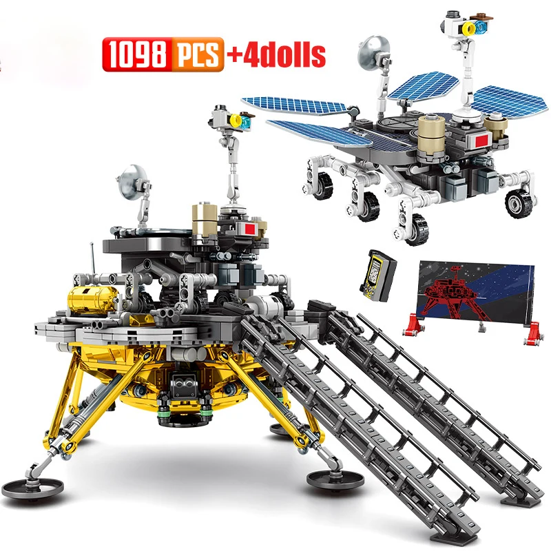 

City High-tech Lunar Lander Space Rocket Building Blocks Creator Airship Car Model Cosmonaut Figures Bricks Toys for Chi