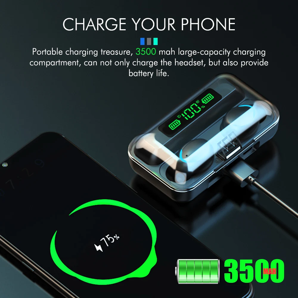 3500 мАч Три анти-цифровой дисплей F9-5 TWS сенсорная гарнитура Bluetooth5.0 Беспроводные