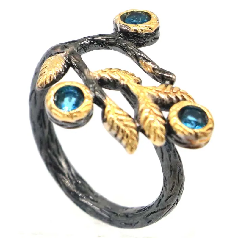 

20x19mm Unique Hiphop 3.8g Created Blue Aquamarine Red Ruby For Man Cool Black Metal Silver Ring Street Jewelry