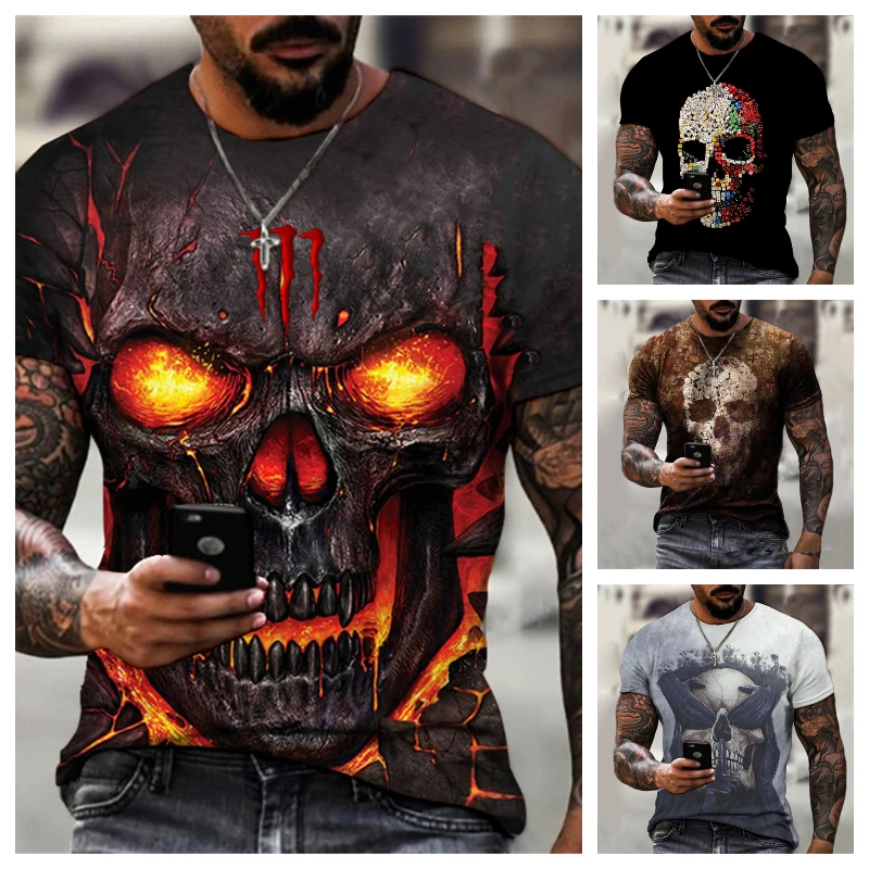 

Horror Skull 3D Print T-Shirt For Men Summer Fashion O-Neck Short Sleeve Casual Oversized T Shirts Clothing Loose Top