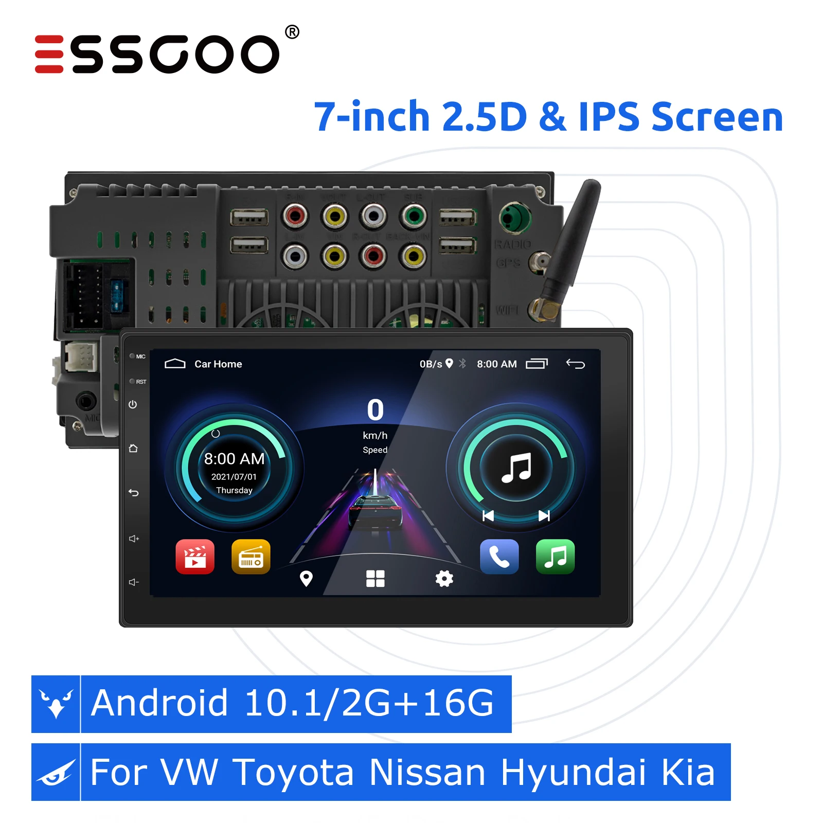 Автомобильный радиоприемник ESSGOO 2 Din Android 10 GPS-навигация 7 дюймов 5D IPS-экран