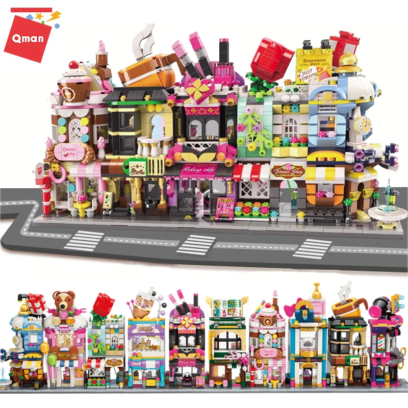 Конструктор Qman Mini Street View городской цветок макияж магазин кафе модель 3D