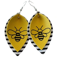 layered new bee earrings be kind faux leather bee earrings mustard print birthday mother%e2%80%99s day gift