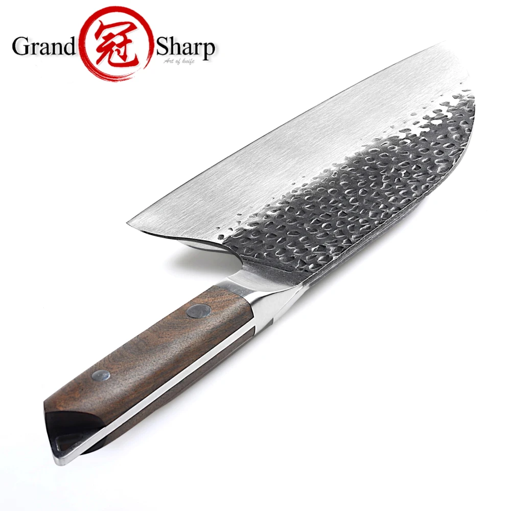 Нож шеф повара GRANDSHARP 5cr15mov кованое лезвие ручка из черного дерева уличный